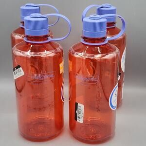 Lot of 4 Nalgene Water Bottles 32 oz Narrow Mouth Red BPA-Free USA Made New